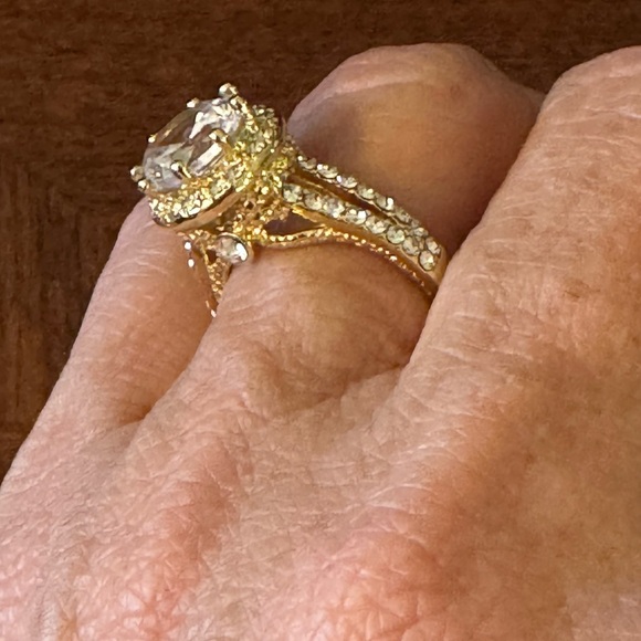 Halo 3 ct Simulated Diamond wedding bridal engagement stunning 18k plated ring - Picture 6 of 7